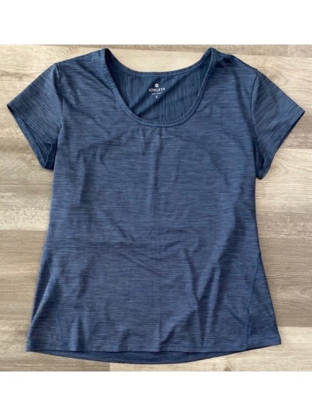 Athleta T Shirt Womens Large Blue Heather Scoop Neck Performance Stretch Active